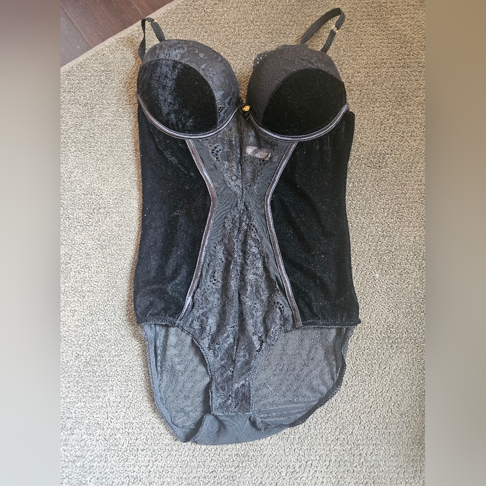 Lingerie body suit. Mesh, lace, and velvet
